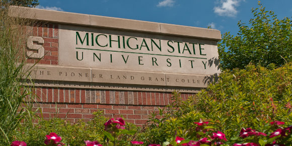 MSU brick entrance sign on Kalamazoo Street.